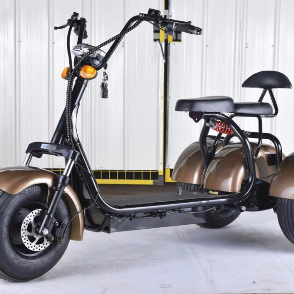 Электроскутер трехколесный Citycoco Коричневый 1500W, 60В 20Ah 